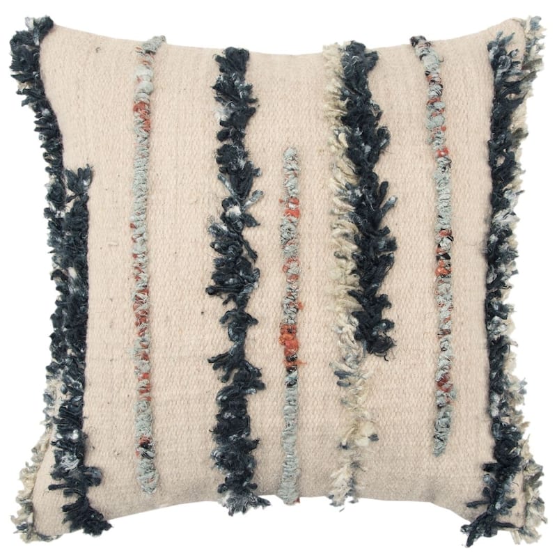 Rizzy Home Striped Wool Top Sari Yarn Throw Pillow