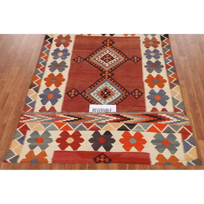 Kilim Qashqai Persian Vintage Rug Hand-Woven Tribal Wool Carpet - 5'1"x 8'2"