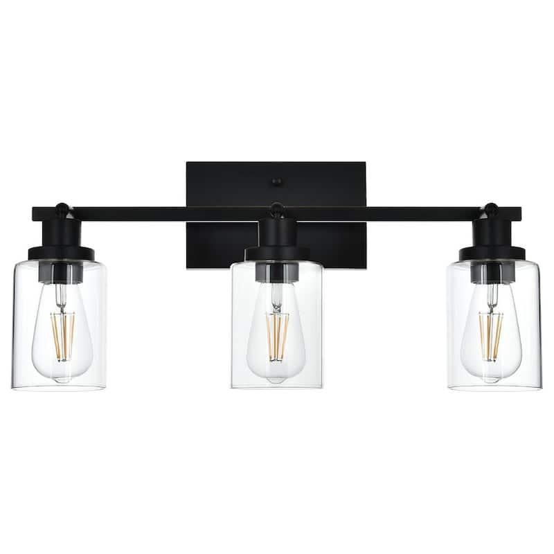 3-Light Track Lighting Kit Bathroom Light Fixtures Matte Black Ceiling Spotlight Fixture, Clear Glass Shade