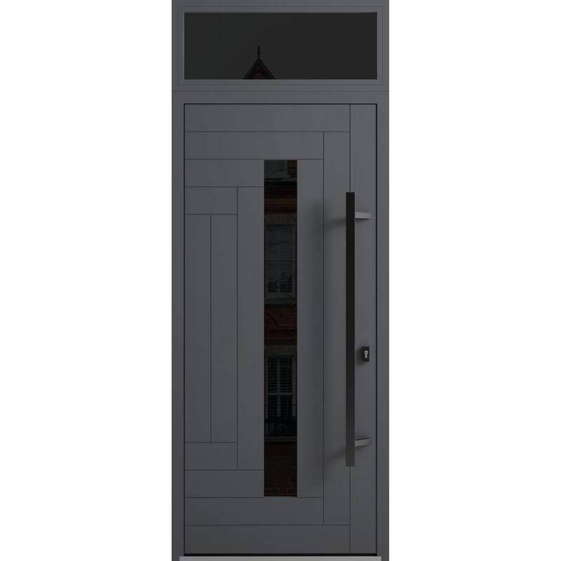 Front Prehung Steel Door Ronex 1011 Grey Side and Top Window Sidelite Stainless Inserts W36+12xH80+16 Lh I - Grey - 36" x 96"
