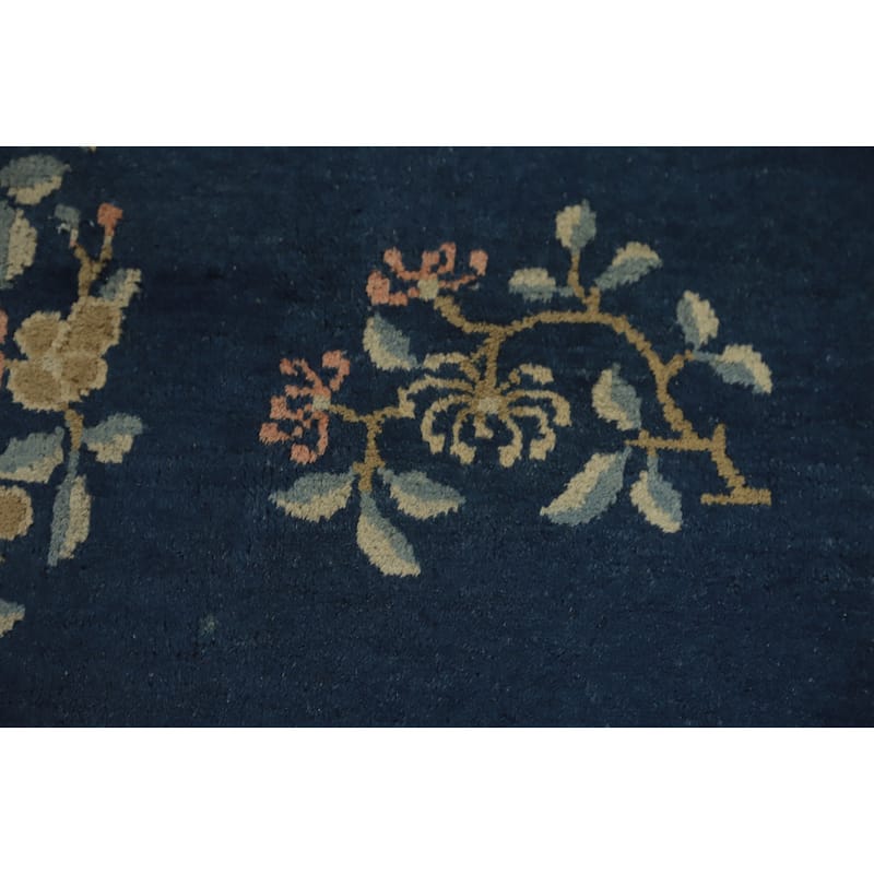 Hand Knotted Oriental 100% Wool Carpet Traditional Floral Navy Blue & Blues Art Deco Area Rug - 8' 9'' X 5' 10''
