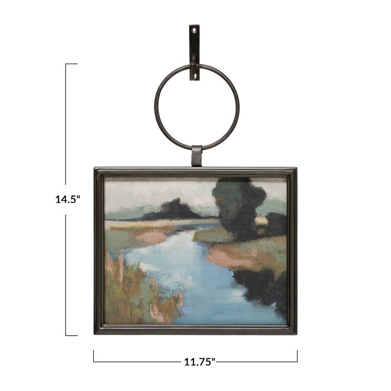 Modern Metal Framed Landscape Wall Art with Hanging Bracket