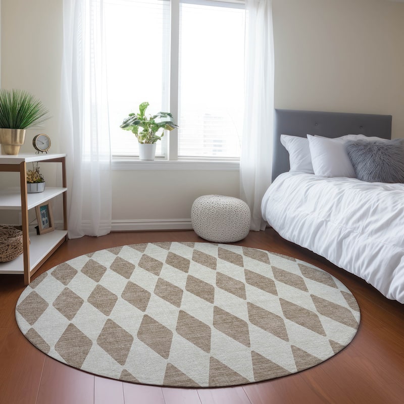 Machine Washable Indoor/ Outdoor Chantille Diamonds Rug - Taupe - 8' x 8'