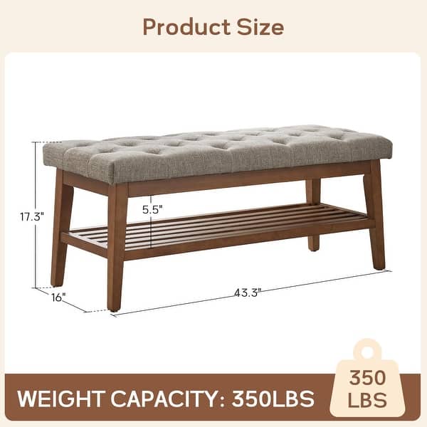 dimension image slide 4 of 5, Entryway Shoe Bench Storage Bench Fabric Solid Wood, 43-inch Upholstered Bench for Living Room, Bedrooms