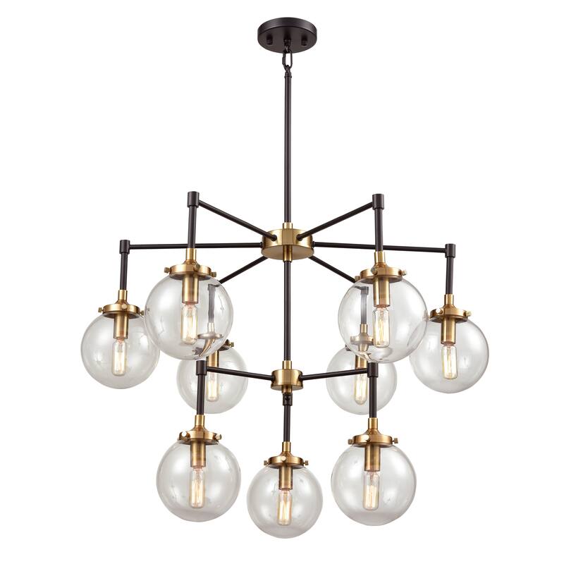 Boudreaux 28-inch Wide 6-Light Chandelier in Matte Black with Antique Gold - Antique Gold - 30-inch