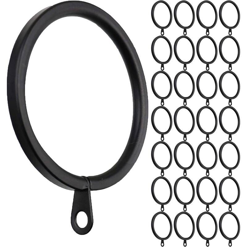 Meriville 2-Inch Inner Diameter Metal Flat Curtain Rings with Eyelets - Black - Set of 28