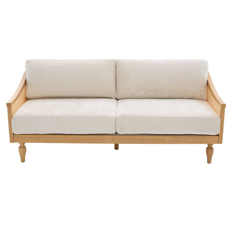 Christopher Knight Home - Riverton Mid-Century Upholstered Loveseat Sofa with Rattan Armrests