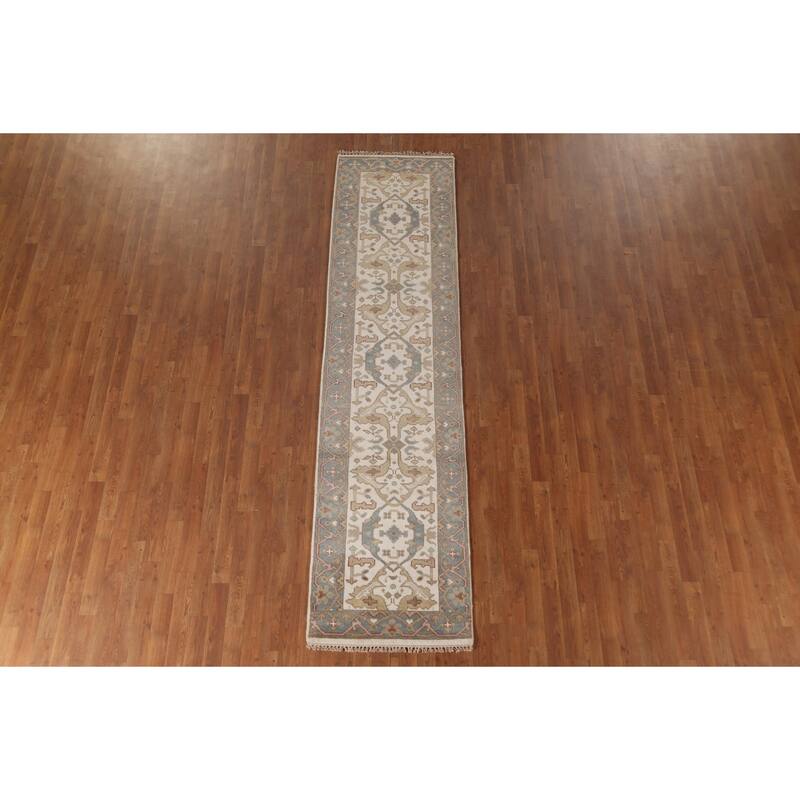Ivory Oushak Oriental Runner Rug Handmade Wool Carpet - 2'6"x 9'10"