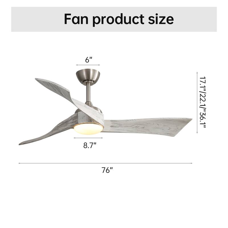52 Inch Brushed Nickel Ceiling Fan Light, 6 Speeds Reversible Ceiling Fan for Bedroom Living Room Patio