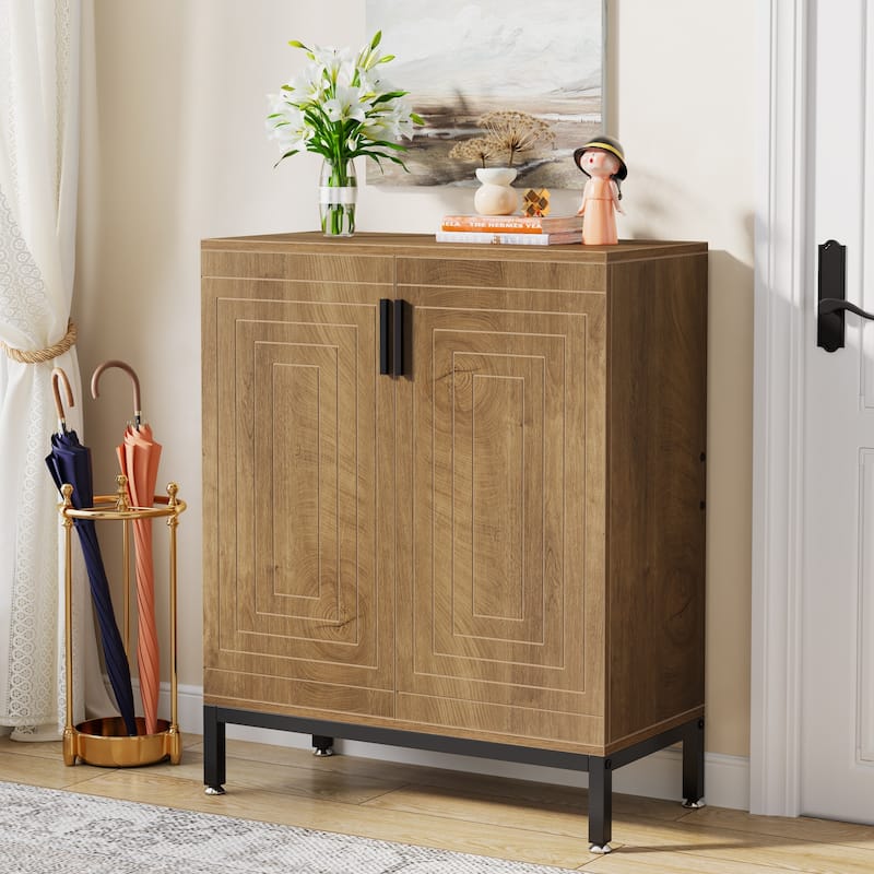 20 Pairs Shoe Storage Cabinet for Entryway, Freestanding Shoe Rack Organizer - Natural