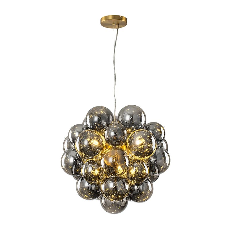 Art Deco 6-Light Dimmable Cluster Smoked Glass Bubble Chandelier