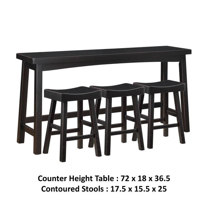 Casy 4pc Counter Height Table Set, 3 Contoured Stools, Black Wood
