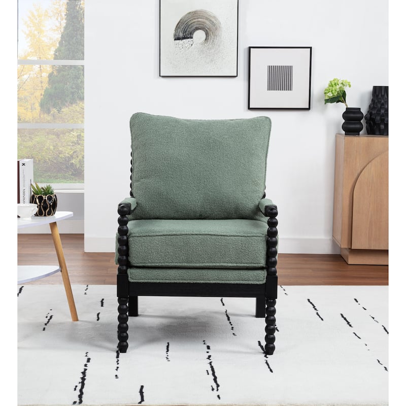 SEYNAR Mid Century Teddy Velvet Fabric Wood Accent Armchair with Cushion Set of 2