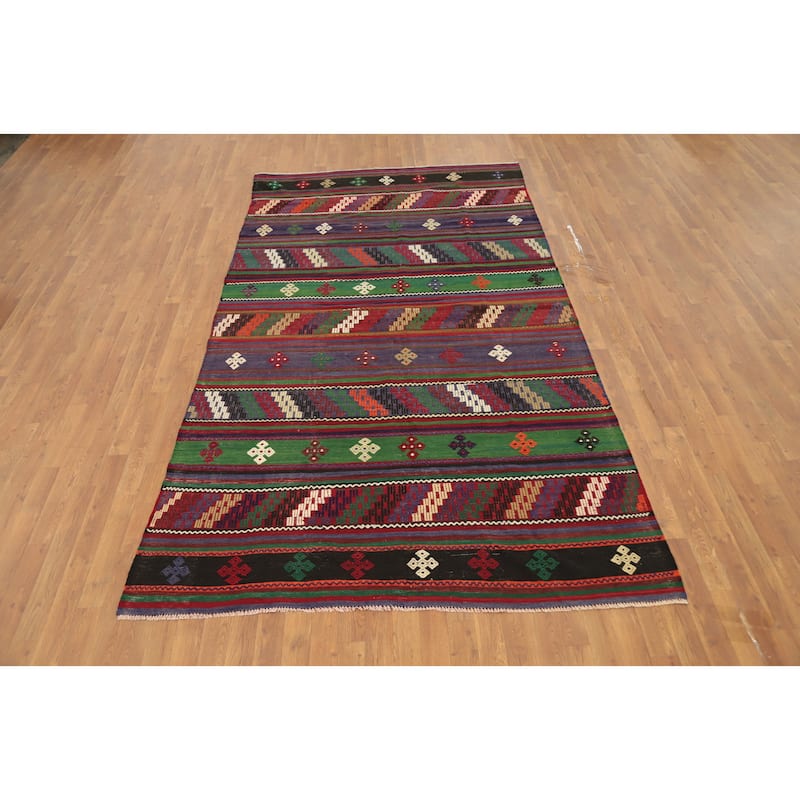 Hand Woven Oriental 100% Wool Carpet Southwestern Tribal Multi-Colored Kilim Area Rug - 10' 3'' X 5' 8''
