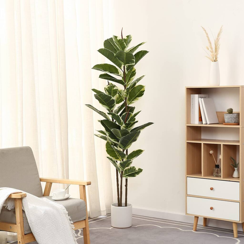 Artificial Rubber Tree Plant 5ft Tall Faux Ficus Tree Potted Fake Tropical  Plants Decorative House Plants Large Floor Plants - Overstock - 40576308