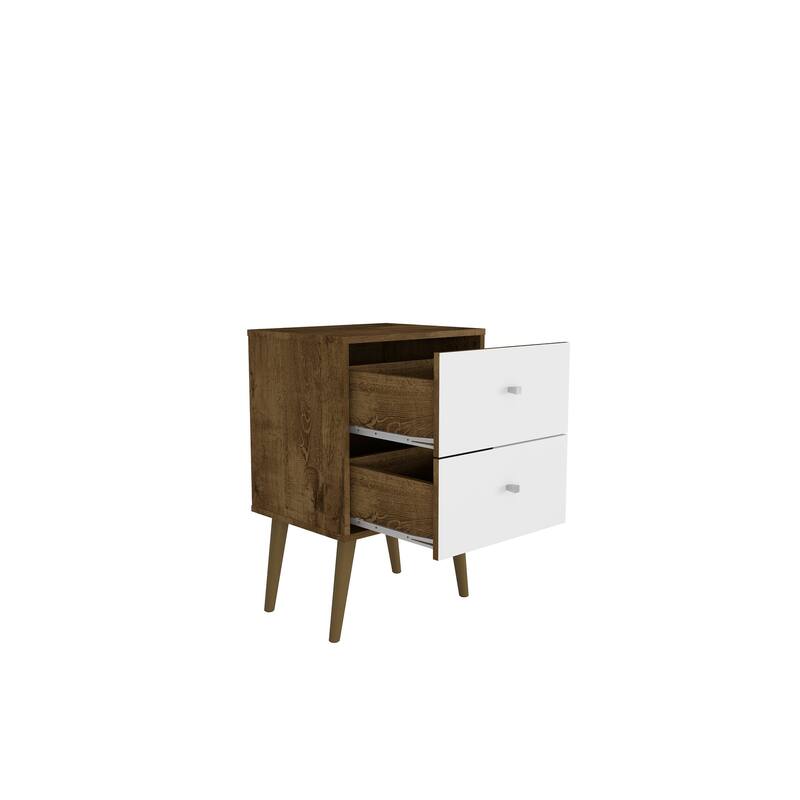 18-Inch Rustic Brown and White Nightstand with 2 Drawers