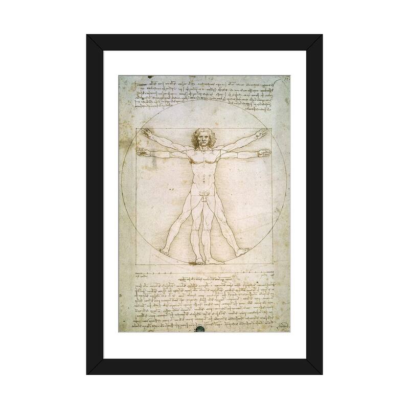iCanvas "The Proportions of the human figure " by Leonardo da Vinci - Black - 32x24x1