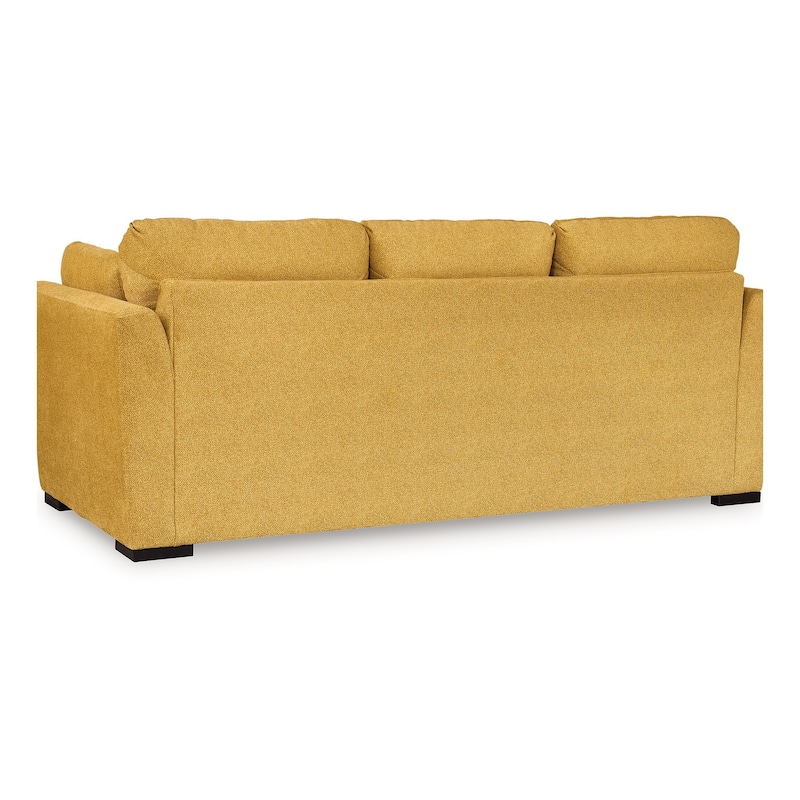 Viena Sofa, 2 Accent Throw Pillows, Soft Yellow Faux Velvet 92 Inch