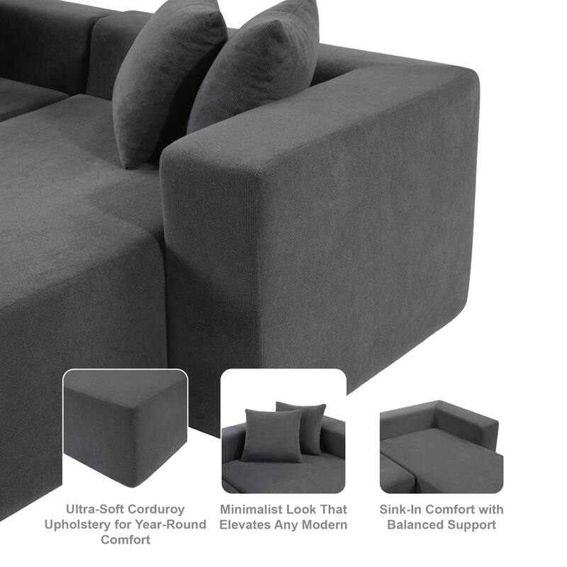 101" L-Shaped Modular Sofa with Deep Seat, No Assembly Sectional Couch with High-Density Foam for Living Room