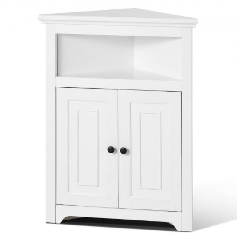 Corner Cabinet 32" with 2 Doors and Adjustable Shelves for Home Storage - 25.4 x 12.8 x 33.3 in - White