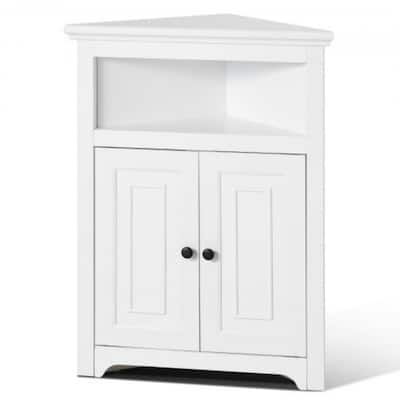 Corner Cabinet 32" with 2 Doors and Adjustable Shelves for Home Storage - 25.4 x 12.8 x 33.3 in