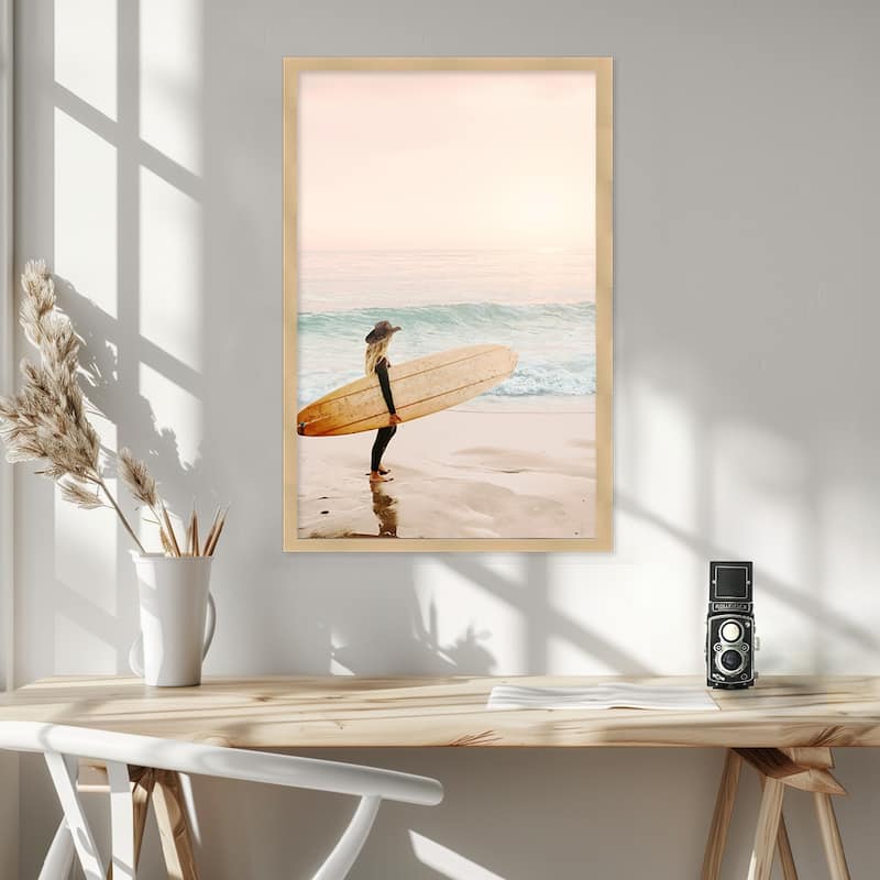 "Surfer Cowgirl" Framed Textured Wall Art