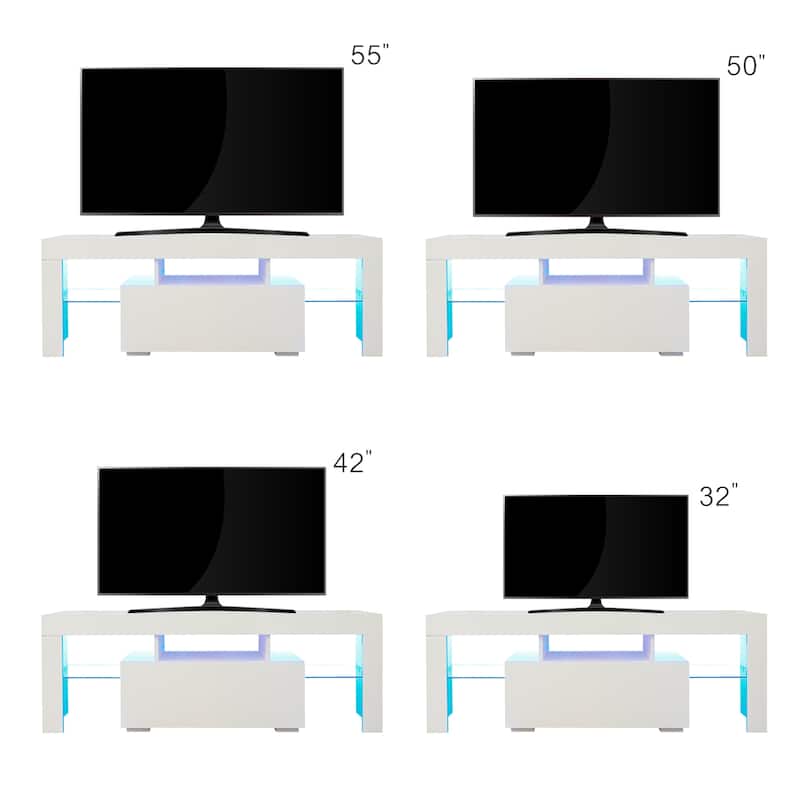 White Modern Style 51.18" TV Stand with LED RGB Lights and Big Drawer for TVs Up to 50"