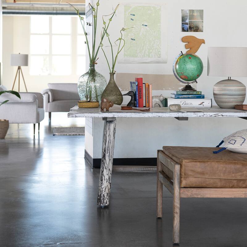 Wood Day Bed or Bench with Leather Cushion - 77.5"L x 28.0"W x 20.5"H