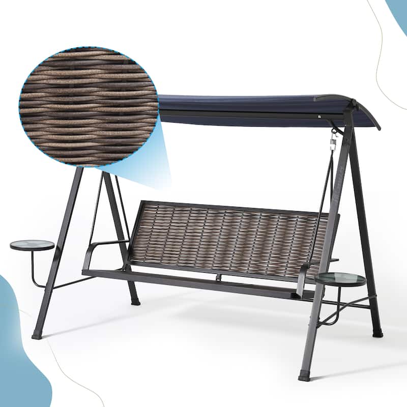 Steel 3-Seater Porch Swing with Rotatable Shade