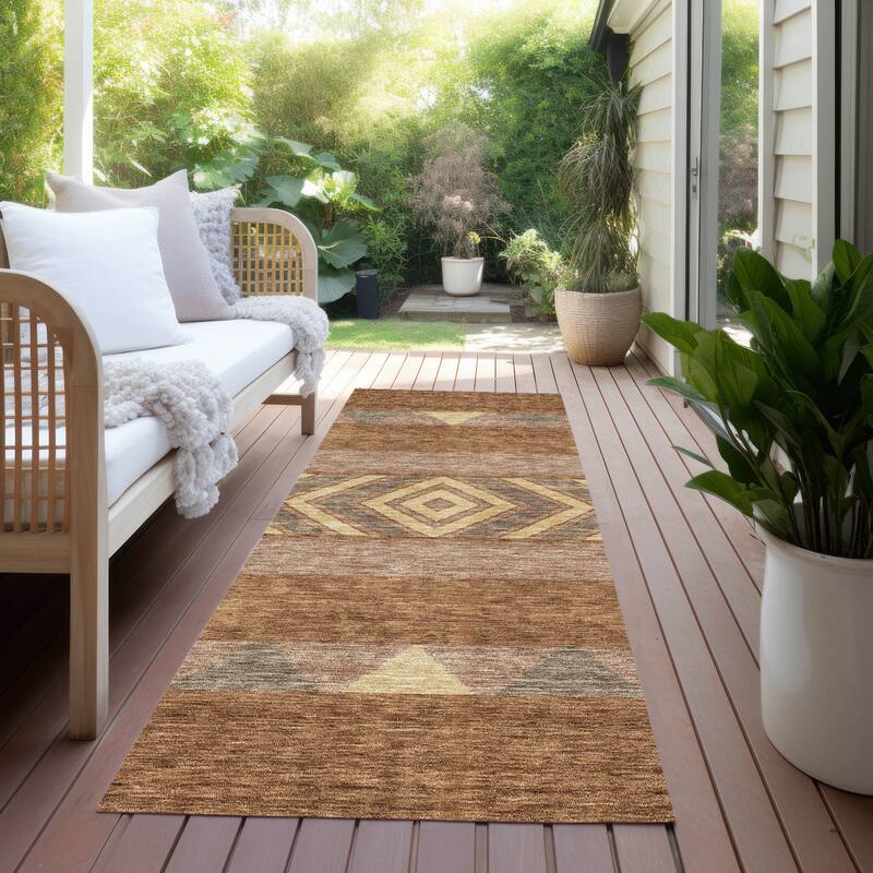 Machine Washable Indoor/ Outdoor Global Boho Chantille Rug - Paprika - 2'3" x 7'6"