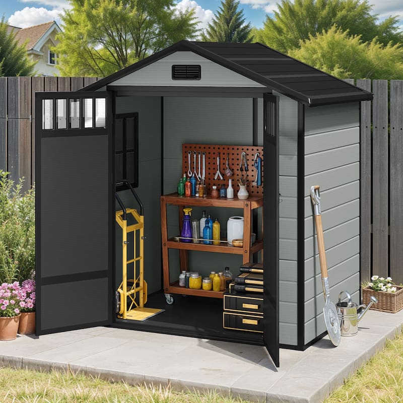 6x4.4 FT Resin Storage Shed with Fence-Style and Side Windows - 6' X 4.4'