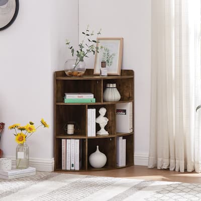 Javlergo 4-Tier Corner Storage Cabinet, 8 Cube Triangle Bookcase Bookshelf for Home Office