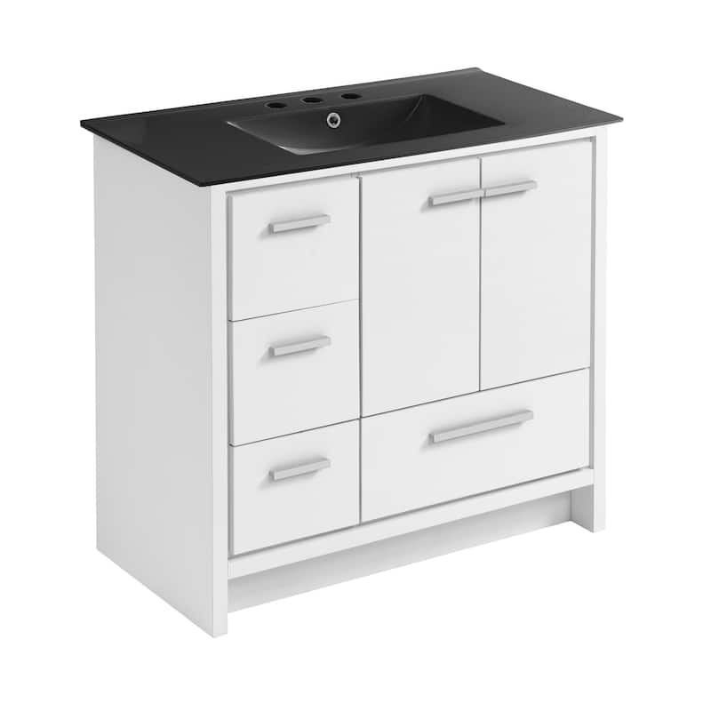 Virage 36 In. White Bathroom Vanity With Black, 3-Hole Ceramic Sink Top