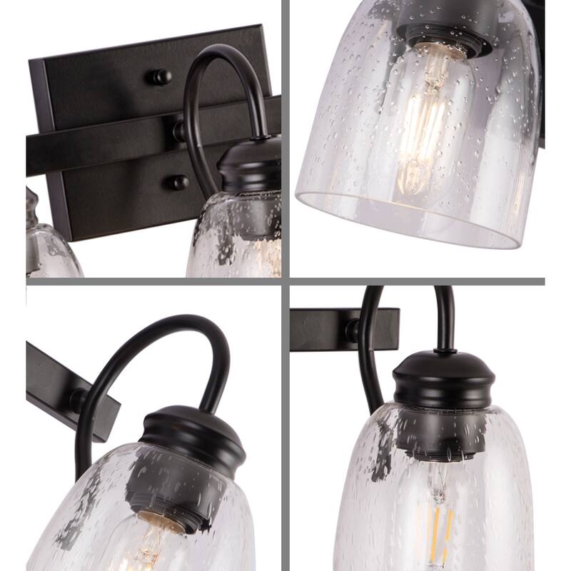 3-Light Black Bathroom Vanity Lights Wall Light with Glass Shade - 3 light
