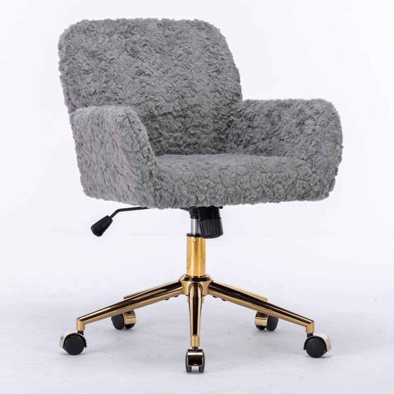 GDF Studio - Modern Upholstered Swivel Home Office Chair with Golden Metal Base and Artificial Rabbit Hair Comfort