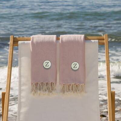 Authentic Hotel and Spa 100% Turkish Cotton Personalized Fun in Paradise Pestemal Hand/Guest Towels (Set of 2), Powder Pink