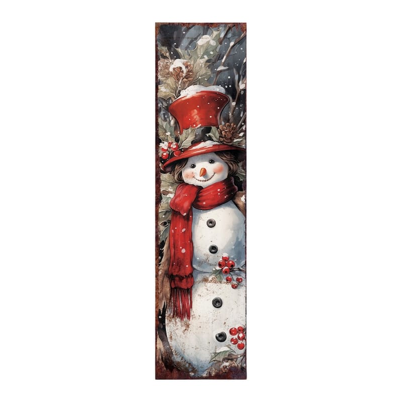HomeRoots 36" Blue White And Red Christmas Snowman Solid Wood Porch Sign