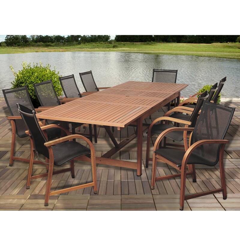 11-Piece Brown Damon Eucalyptus Extendable Patio Dining Set 79"