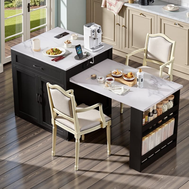 Betsy Kitchen Island with Extendable Dining Table for 4-6 Person