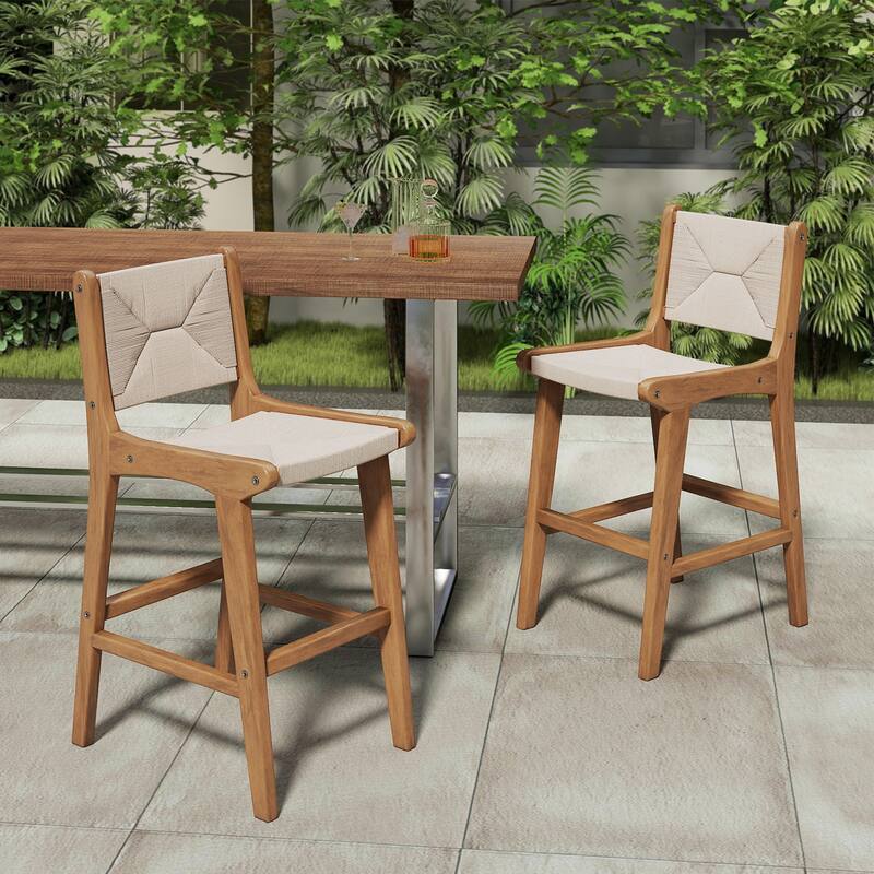 Gymax 4PCS Outdoor Counter Height Bar Stool w/ Wood Frame Back &