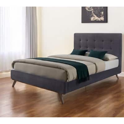 HomeRoots Gray and Brown Wood And Tufted Polyester King Bed Frame