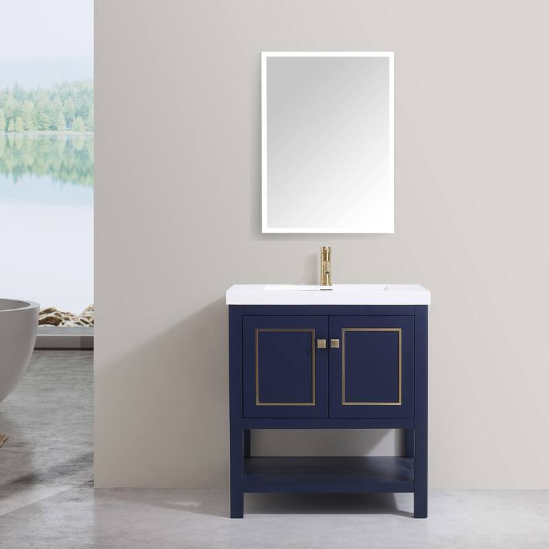 Davis 30" Single Bathroom Vanity Set - Blue-Gold Trim