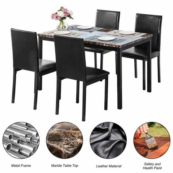 Mieres 5 Pieces Faux Marble And Pu Leather Dining Table Set Overstock 31433882