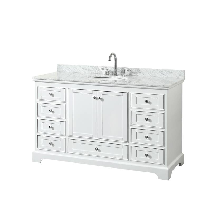 Wyndham Collection Deborah 60" Free Standing Single Vanity Set with - White / White Carrara Marble Top / Polished Chrome - Painted