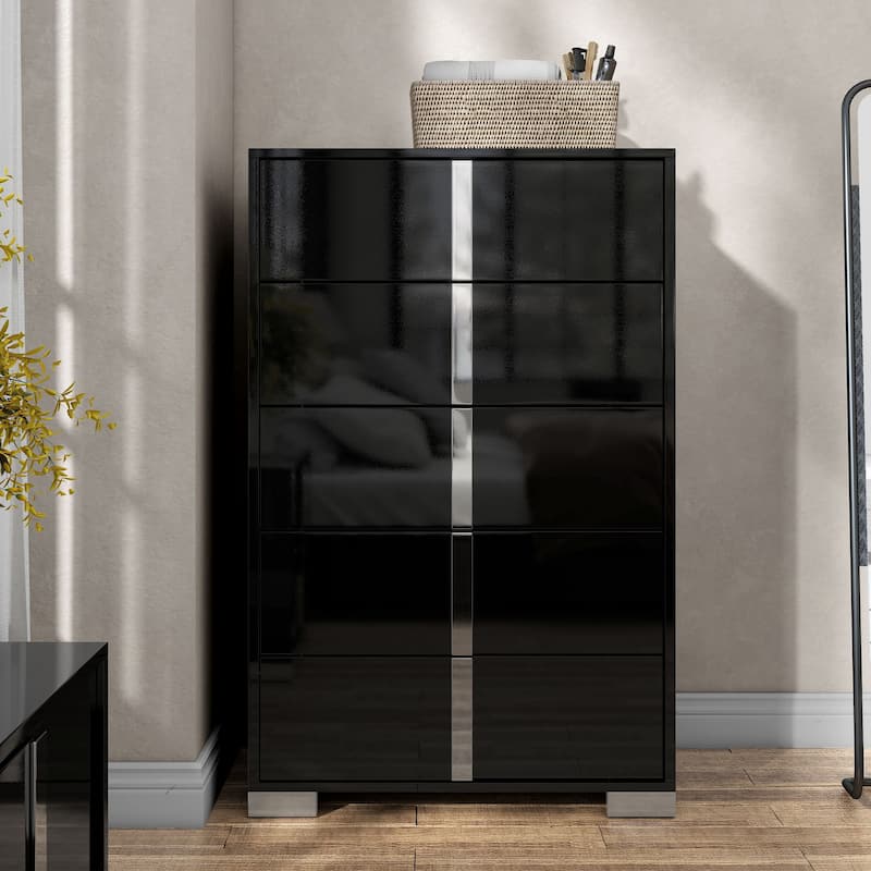 Furniture of America Erina Modern Glossy 5-Drawer Chest - Piano Black