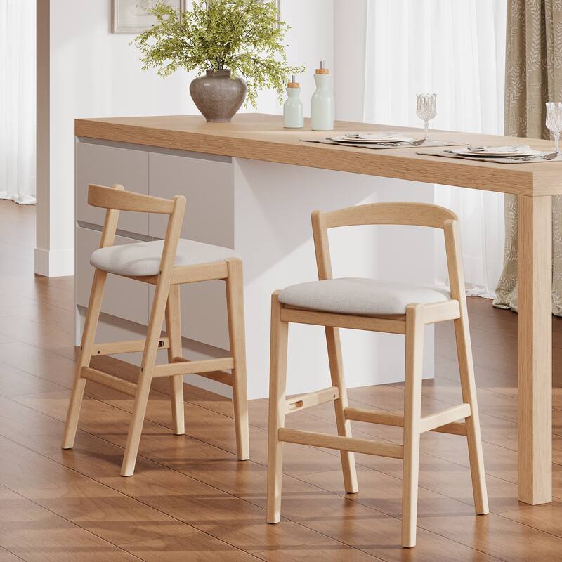 Christopher Knight Home - Ravenswood Rubber Wood Bar Stool with Fabric Upholstered Cushion（Set of 2）