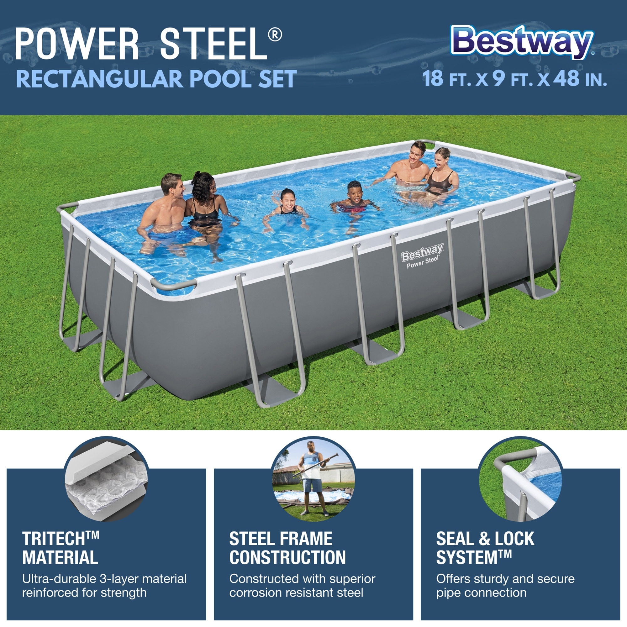 Intex Ultra XTR 18 ft. x 9 ft. Rectangular 52 in. Deep Hard Sided Above Ground Pool Set with Pump, image size:2000x2000
