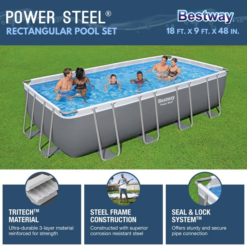 Bestway Power Steel 18' x 9' x 48" Rectangular Above Ground Swimming Pool Set