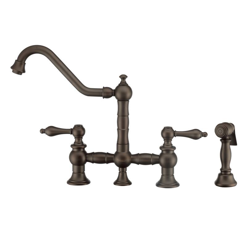 Whitehaus Vintage III Plus Bridge Faucet with Long Traditional Swivel Spout - Oil Rubbed Bronze
