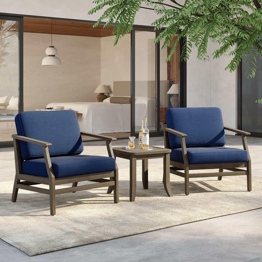 3 Set Outdoor Teak Wood Club Chairs with Side Table